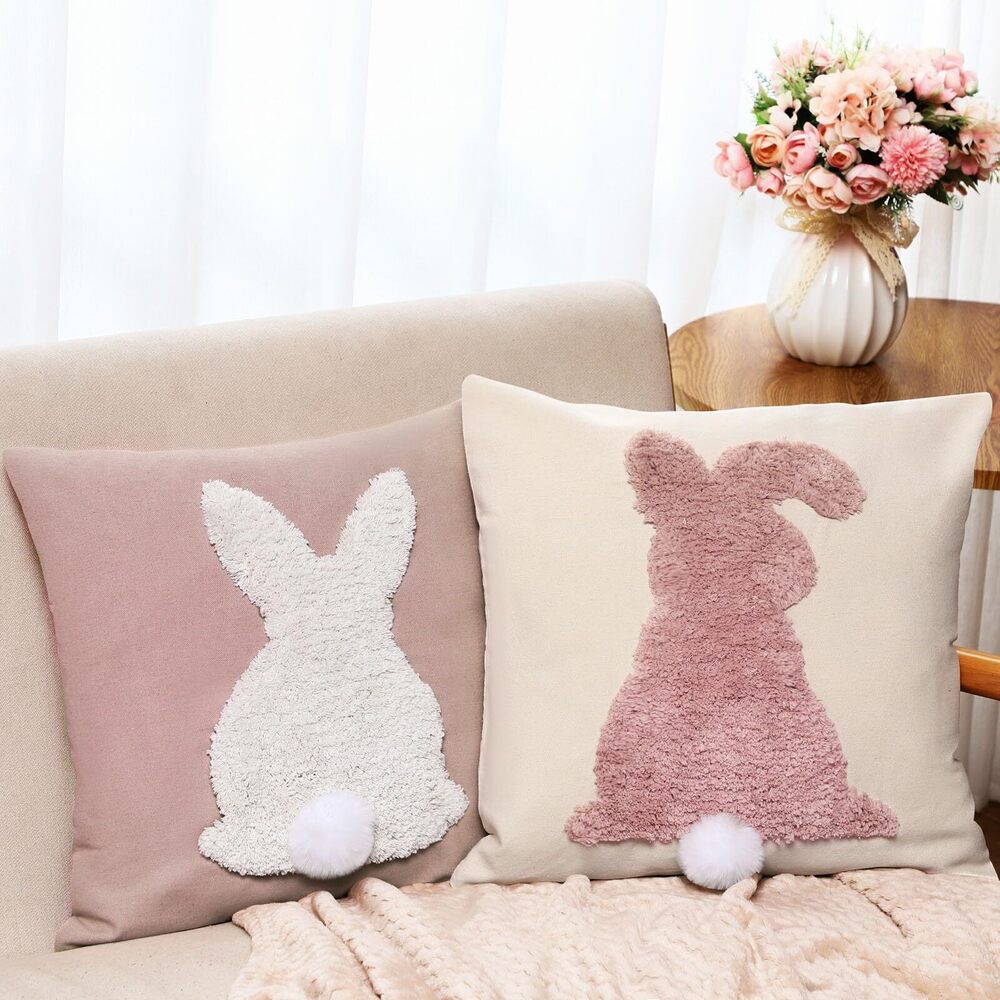 8246 Tufting Easter Pillow Covers 18" x 18" Set of 2 Bunny Pillow Covers 3D